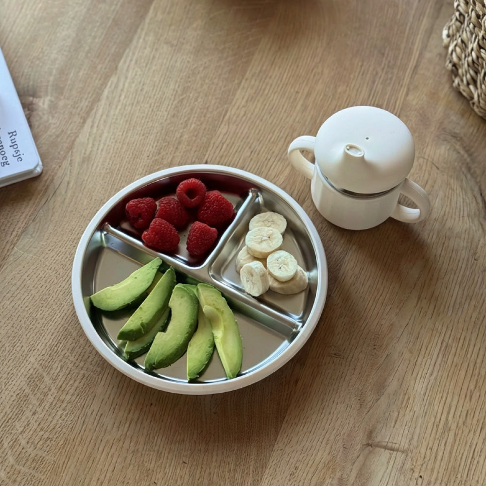 RVS Kinderbord en Kinderbeker met Siliconen Omhulsel – Voordeelset 2-delig