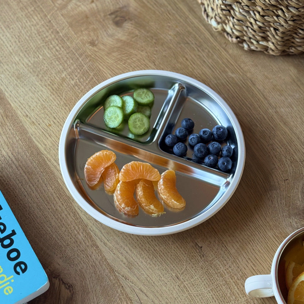 RVS Kinderbord met Siliconen Omhulsel – Antislip – Ø 20 cm – Beige